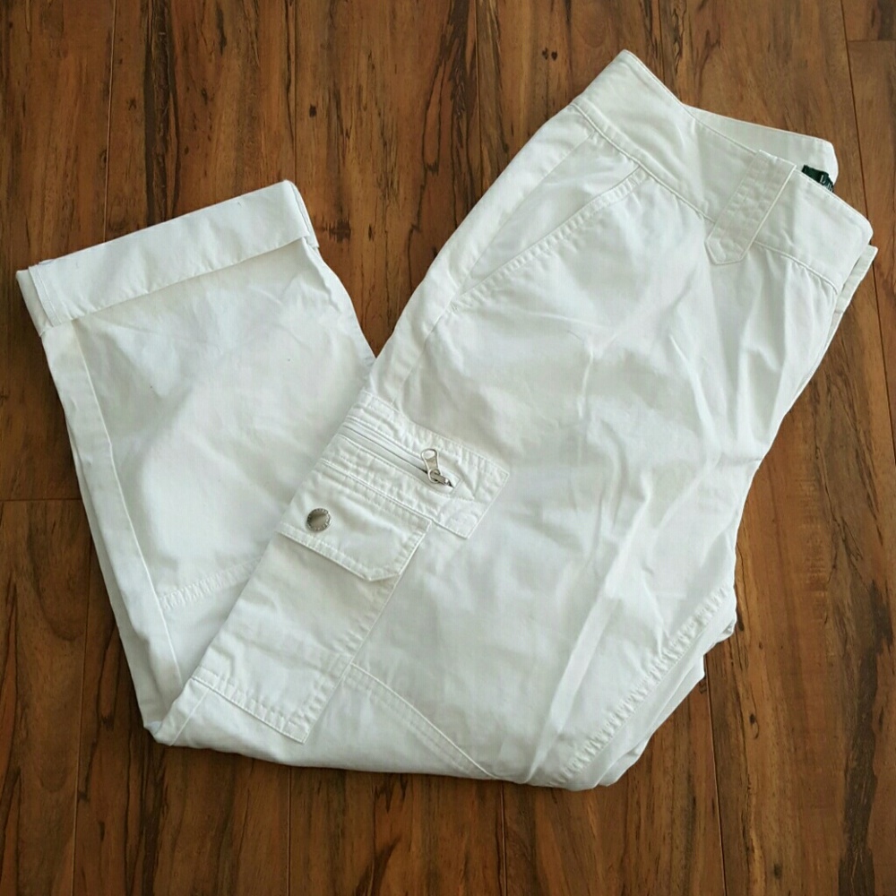Ralph Lauren white zipper snap pocket capris S 6P
